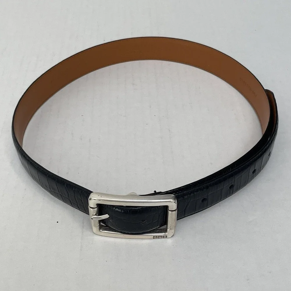 Lauren Ralph Lauren Black Italian Leather Croc Embossed Belt Youth Size L
